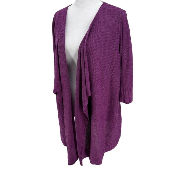 Eileen Fisher Cardigan Sweater Knit Open Draped Linen Purple Size Petite large - Picture 2 of 13